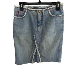 Y2K Vintage Low Rise Guess Jeans Fringe Skirt Size 27 100% Cotton Made‎ in USA